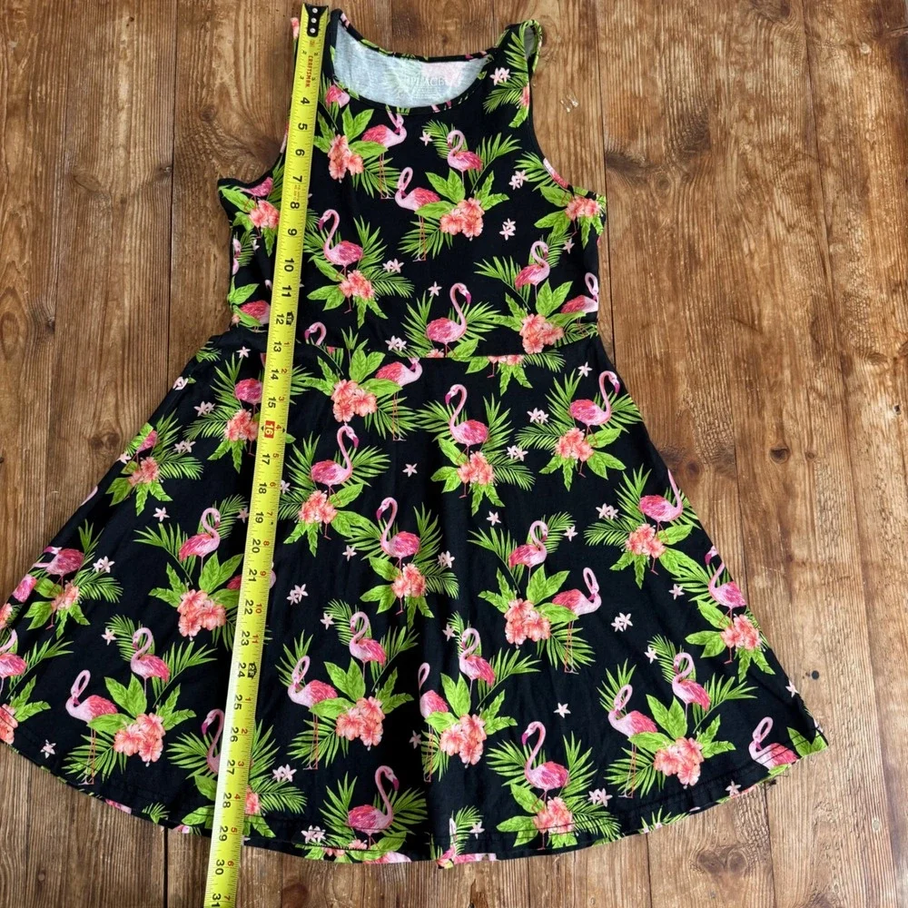 The Childrens Place Flamingo Tropical Floral Skater Black Dress Large 10/12 EUC - Picture 5 of 6